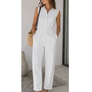 Pistola Rosie White Sleeveless Utility Jumpsuit Cotton Medium